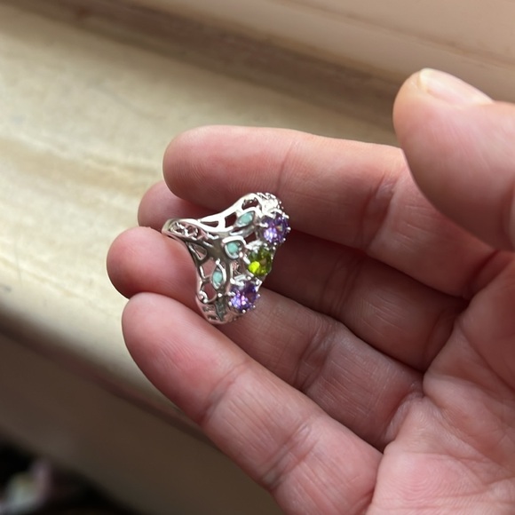 Sterling Silver Amethyst, Peridot & Turquoise Ring – Size 6 - Picture 4 of 5
